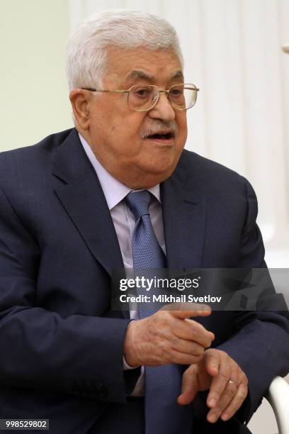 Palestinian President Mahmoud Abbas meets Russian President Vladimir Putin at the Kremlin, on July 14, 2018 in Moscow, Russia. The Palestinian leader...