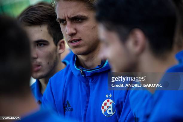 Young Dinamo Zagreb football club players gesture as they take part in a training session in Zagreb, on July 14, 2018. - Whether it's the World Cup...