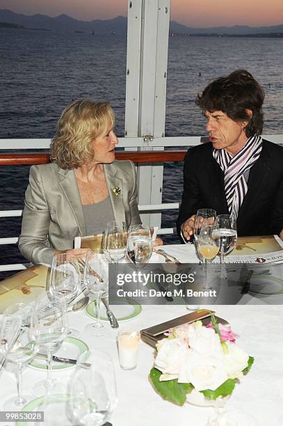 Glenn Close and Mick Jagger attend Finch's Quarterly Cannes Dinner 2010 at the Hotel du Cap as part of the 63rd Cannes Film Festival on May 17, 2010...