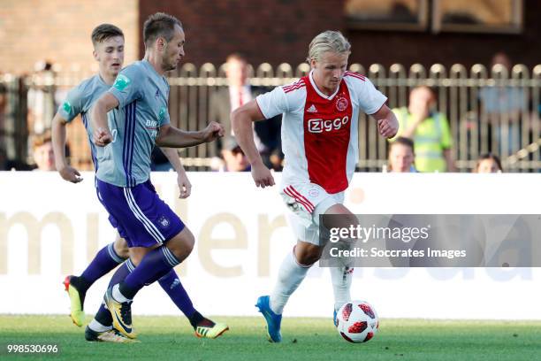 Yevhenii Makarenko of Anderlecht, Kasper Dolberg of Ajax during the Club Friendly match between Ajax v Anderlecht at the Olympisch Stadion on July...