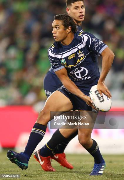 Te Maire Martin of the Cowboys in action during the round 18 NRL match between the Canberra Raiders and the North Queensland Cowboys at GIO Stadium...