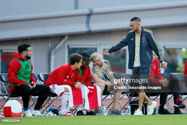 Donny van de Beek of Ajax, Hakim Ziyech of Ajax during the Club Friendly match between Ajax v Anderlecht at the Olympisch Stadion on July 13, 2018 in...