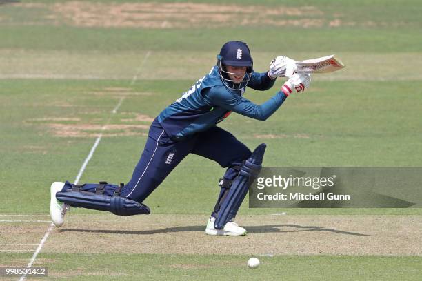 Joe Root of England plays a shot during the 2nd Royal London One day International match between England and India at Lords Cricket Ground on July...