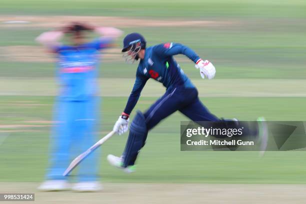 Joe Root of England runs a single during the 2nd Royal London One day International match between England and India at Lords Cricket Ground on July...