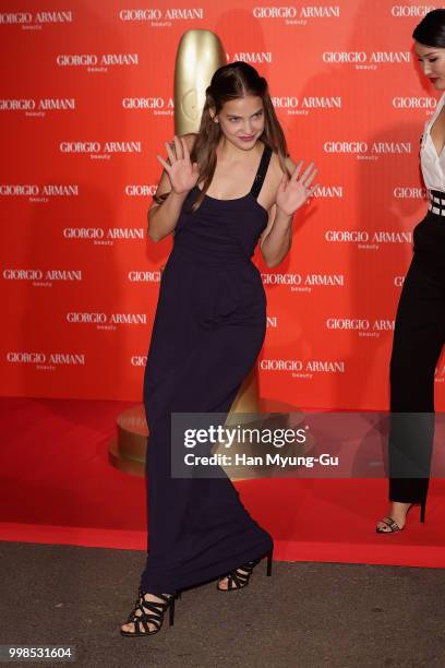 Barbara Palvin attends during a promotional event for the 'GIORGIO ARMANI' Beauty on July 13, 2018 in Seoul, South Korea.