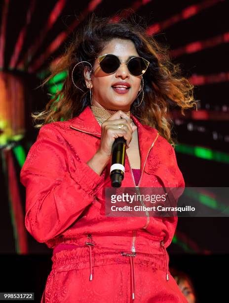 Rapper, singer-songwriter M.I.A. Performs during The Miseducation of Lauryn Hill 20th Anniversary Tour at Festival Pier at Penn's Landing on July 13,...