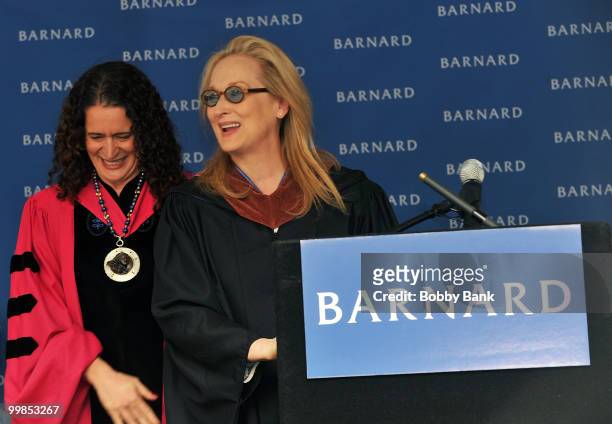Barnard President Debora L. Spar and actress Meryl Streep attend the 2010 commencement at Barnard College on May 17, 2010 in New York City.