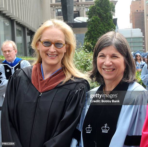 Actress Meryl Streep and author Anna Quindlen attend the 2010 commencement at Barnard College on May 17, 2010 in New York City.