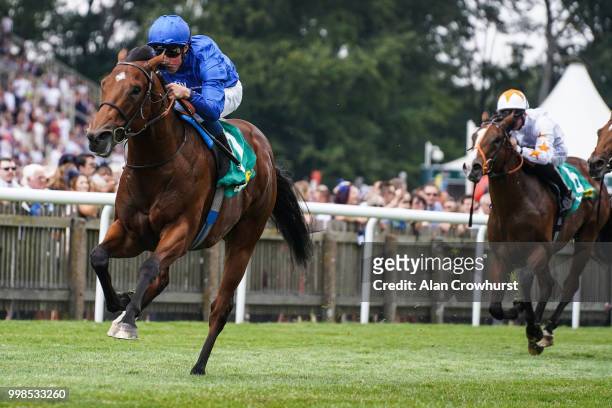 William Buick riding Quorto win The bet365 Superlative Stakes at Newmarket Racecourse on July 14, 2018 in Newmarket, United Kingdom.
