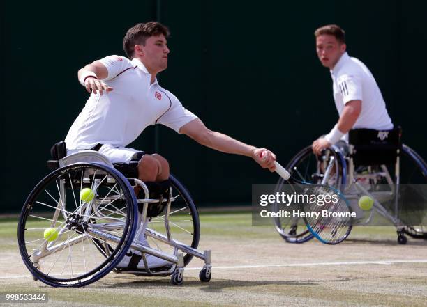 July 14: Gordon Reid and Alfie Hewett of Great Britain during the mens doubles wheelchair final against Stefan Olsson of Sweden and Joachim Gerard of...