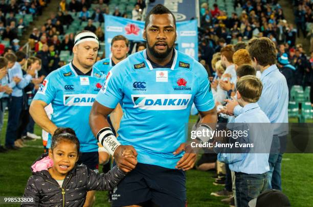 Taqele Naiyaravoro of the Waratahs runs on to the field for his 50th NSW game, for the round 19 Super Rugby match between the Waratahs and the...