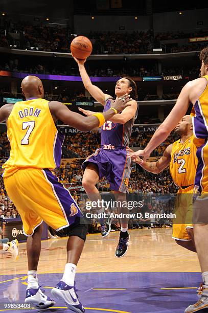 Steve Nash of the Phoenix Suns puts up a shot against Lamar Odom of the Los Angeles Lakers in Game One of the Western Conference Finals during the...