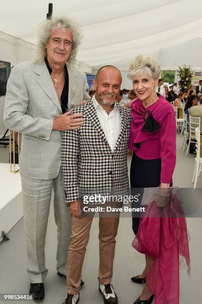 Brian May, Sergio Momo and Anita Dobson attend the Xerjoff Royal Charity Polo Cup 2018 on July 14, 2018 in Newbury, England.