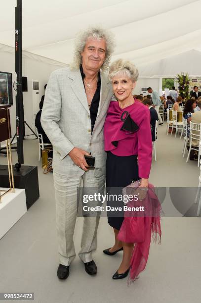 Brian May and Anita Dobson attend the Xerjoff Royal Charity Polo Cup 2018 on July 14, 2018 in Newbury, England.