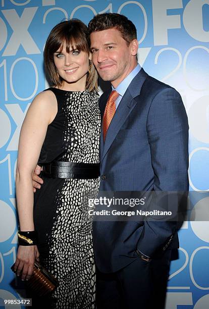 Emily Deschanel and David Boreanaz attends the 2010 FOX UpFront after party at Wollman Rink, Central Park on May 17, 2010 in New York City.