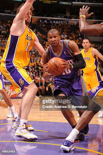 Leandro Barbosa of the Phoenix Suns goes to the basket against Pau Gasol of the Los Angeles Lakers in Game One of the Western Conference Finals...