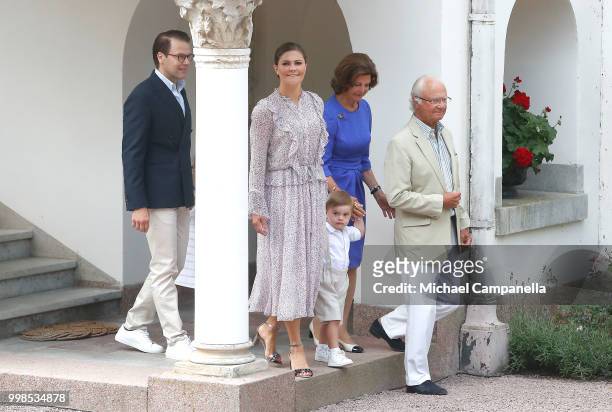Prince Daniel of Sweden, Crown Princess Victoria of Sweden, Prince Oscar of Sweden, Queen Silvia of Sweden and King Carl Gustaf of Sweden during the...