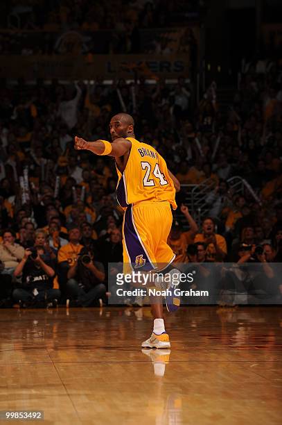 Kobe Bryant of the Los Angeles Lakers reacts during a game against the Phoenix Suns in Game One of the Western Conference Finals during the 2010 NBA...