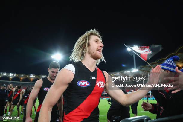 Dyson Heppell of the Bombers during the round 17 AFL match between the Gold Coast Suns and the Essendon Bombers at Metricon Stadium on July 14, 2018...