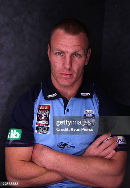 Luke Lewis of the NSW Blues poses during the NSW Blues Media Call and team photo session at ANZ Stadium on May 18, 2010 in Sydney, Australia.