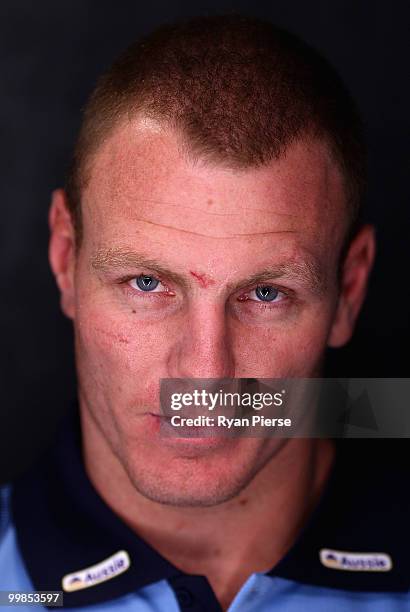 Luke Lewis of the NSW Blues poses during the NSW Blues Media Call and team photo session at ANZ Stadium on May 18, 2010 in Sydney, Australia.