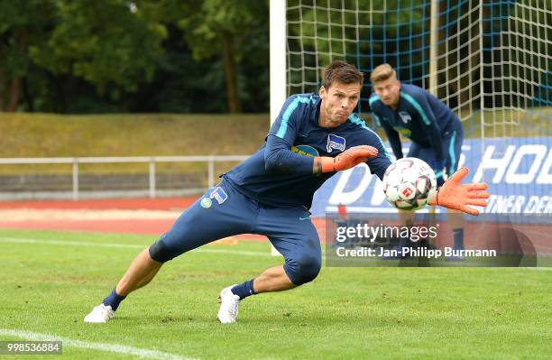 Rune Almenning Jarstein of Hertha BSC during the training camp at Volkspark-Stadion on July 14, 2018 in Neuruppin, Germany.