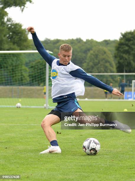 Maximilian Mittelstaedt of Hertha BSC during the training camp at Volkspark-Stadion on July 14, 2018 in Neuruppin, Germany.