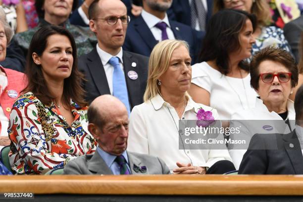 Julia Lemigova, Martina Navratilova and Billie Jean King attend day twelve of the Wimbledon Lawn Tennis Championships at All England Lawn Tennis and...