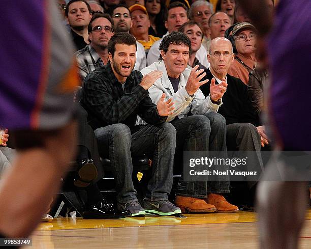 David Katzenberg and Antonio Banderas attend Game One of the Western Conference Finals between the Phoenix Suns and the Los Angeles Lakers during the...