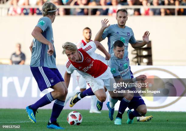 Sebastiaan Bornauw of Anderlecht, Kasper Dolberg of Ajax, Ognjen Vranjes of Anderlecht during the Club Friendly match between Ajax v Anderlecht at...