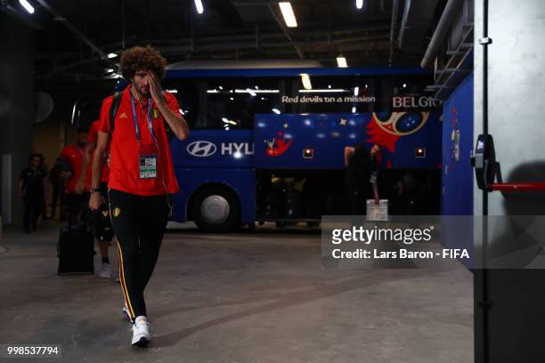 Marouane Fellaini of Belgium arrives at the stadium prior to the 2018 FIFA World Cup Russia 3rd Place Playoff match between Belgium and England at...