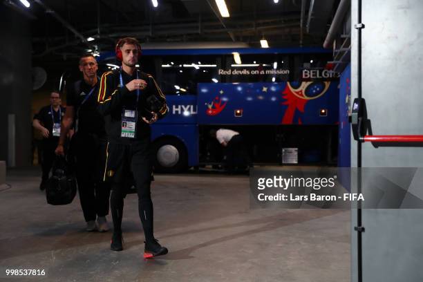 Adnan Januzaj of Belgium arrives at the stadium prior to the 2018 FIFA World Cup Russia 3rd Place Playoff match between Belgium and England at Saint...