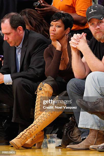 Regina King attends Game One of the Western Conference Finals between the Phoenix Suns and the Los Angeles Lakers during the 2010 NBA Playoffs at...