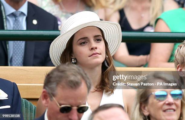 Emma Watson in the royal box on centre court on day twelve of the Wimbledon Championships at the All England Lawn Tennis and Croquet Club, Wimbledon.