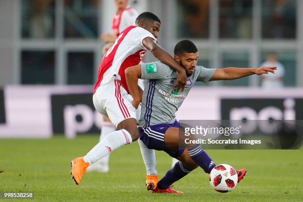 Luis Orejuela of Ajax, Zakaria Bakkali of Anderlecht during the Club Friendly match between Ajax v Anderlecht at the Olympisch Stadion on July 13,...