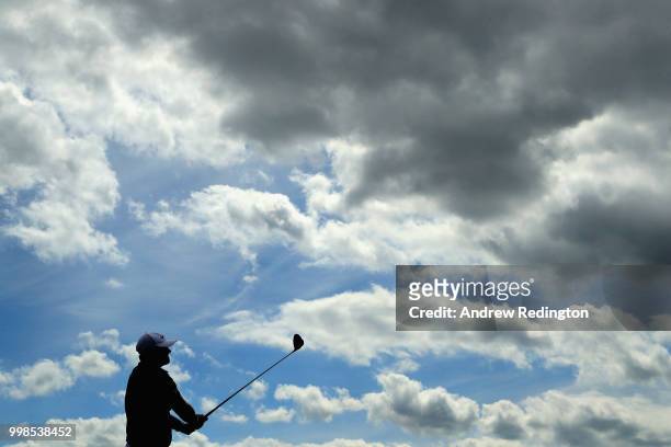 Patrick Reed of USA takes his tee shot on hole two during day three of the Aberdeen Standard Investments Scottish Open at Gullane Golf Course on July...