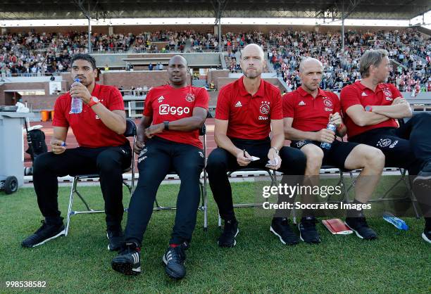 Assistant trainer Michael Reiziger of Ajax, assistant trainer Aron Winter of Ajax, coach Erik ten Hag of Ajax, assistant trainer Alfred Schreuder of...