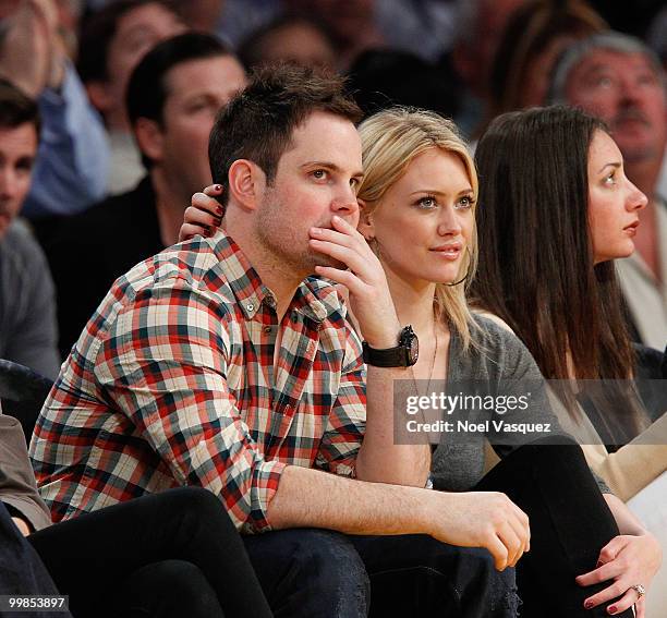 Hilary Duff and Mike Comrie attend Game One of the Western Conference Finals between the Phoenix Suns and the Los Angeles Lakers during the 2010 NBA...