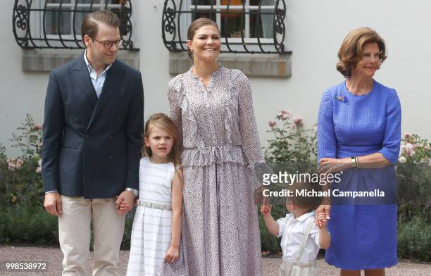 Prince Daniel of Sweden, Princess Estelle of Sweden, Crown Princess Victoria of Sweden, Prince Oscar of Sweden and Queen Silvia of Sweden during the...