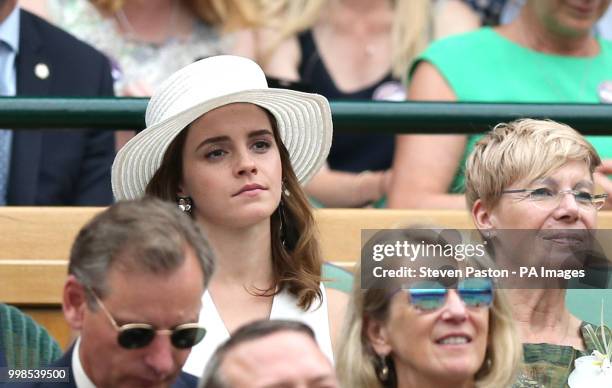 Emma Watson in the royal box on centre court on day twelve of the Wimbledon Championships at the All England Lawn Tennis and Croquet Club, Wimbledon.