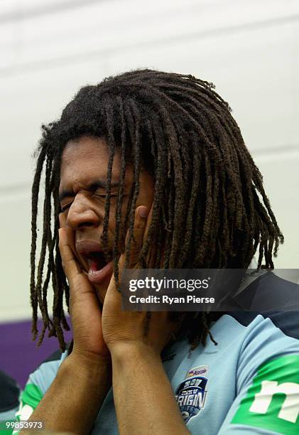 Jamal Idris of the NSW Blues yawns during the NSW Blues Media Call and team photo session at ANZ Stadium on May 18, 2010 in Sydney, Australia.