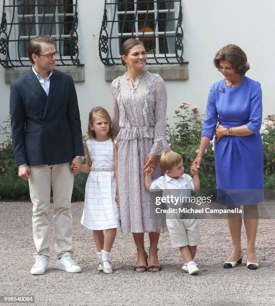 Prince Daniel of Sweden, Princess Estelle of Sweden, Crown Princess Victoria of Sweden, Prince Oscar of Sweden and Queen Silvia of Sweden during the...