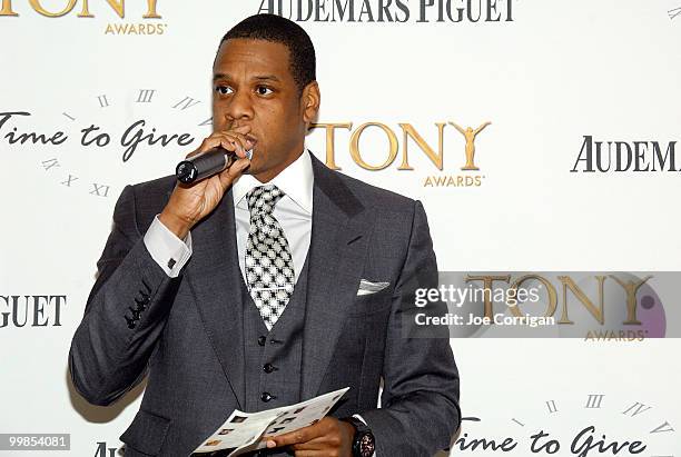 Rapper/businessman Jay-Z attends Audemars Piguet and the Tony Awards' "Time To Give" auction at the Four Seasons Hotel on May 17, 2010 in New York...