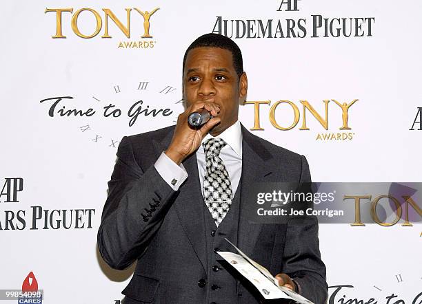 Rapper/businessman Jay-Z attends Audemars Piguet and the Tony Awards' "Time To Give" auction at the Four Seasons Hotel on May 17, 2010 in New York...