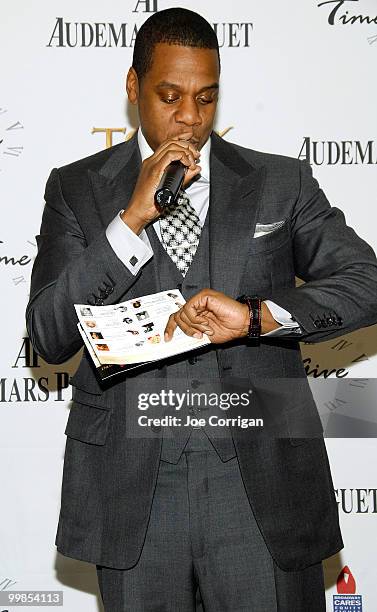 Rapper/businessman Jay-Z attends Audemars Piguet and the Tony Awards' "Time To Give" auction at the Four Seasons Hotel on May 17, 2010 in New York...