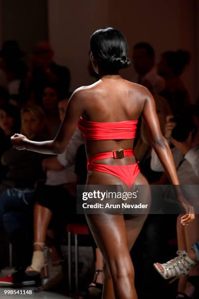 Model walks the runway for Stello at Miami Swim Week powered by Art Hearts Fashion Swim/Resort 2018/19 at Faena Forum on July 13, 2018 in Miami...