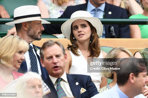 John Vosler and Emma Watson attend day twelve of the Wimbledon Lawn Tennis Championships at All England Lawn Tennis and Croquet Club on July 14, 2018...