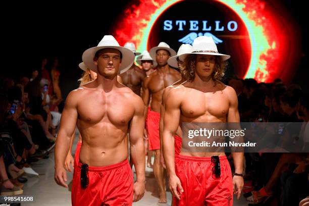 Models walk the runway for Stello at Miami Swim Week powered by Art Hearts Fashion Swim/Resort 2018/19 at Faena Forum on July 13, 2018 in Miami...