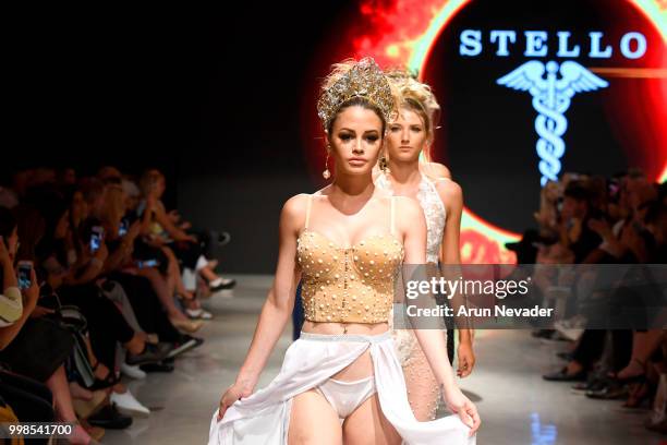 Models walk the runway for Stello at Miami Swim Week powered by Art Hearts Fashion Swim/Resort 2018/19 at Faena Forum on July 13, 2018 in Miami...