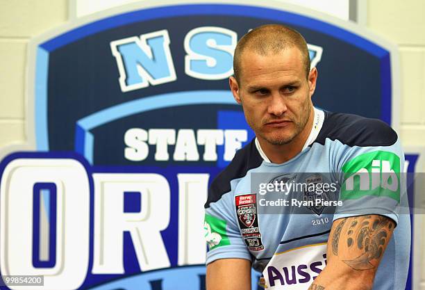 Matt Cooper of the NSW Blues looks on during the NSW Blues Media Call and team photo session at ANZ Stadium on May 18, 2010 in Sydney, Australia.